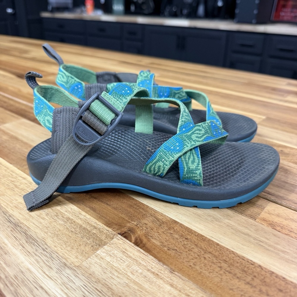 Chaco Z Cloud Kids Youth Size 3 Green Blue Adjustable Strap Hiking Sandals
